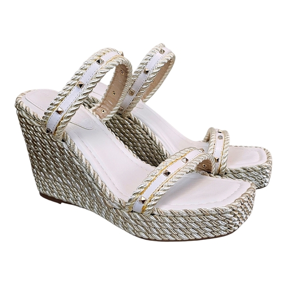 White House Black Market Shoes - White House Black Market Studded Rope Wedge Sandals Metallic Gold 8.5 Resort